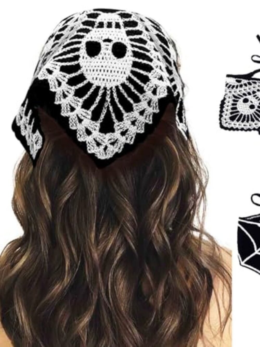 Black Skull Headbands Crochet Bandanas Headband Web Gothic Head Scarf Halloween
